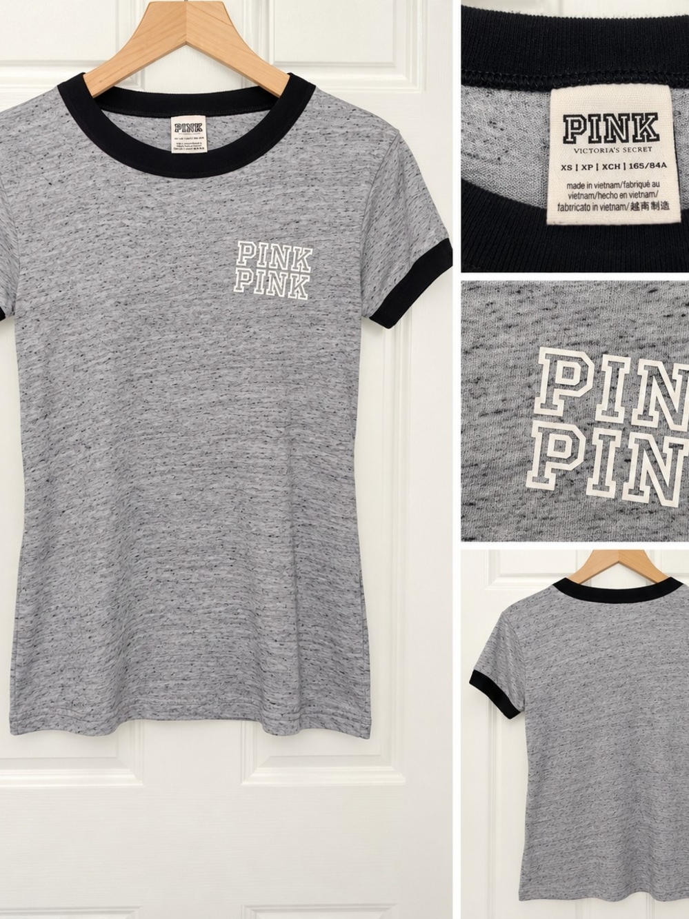 PINK Victoria's Secret Heather Gray Ringer Tee with Black Trim
